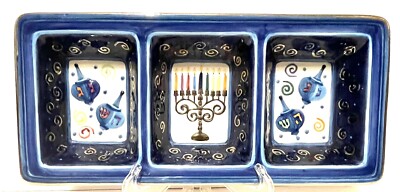 Vtg Rite Lite Ltd. Chanukah Festival Colorful Ceramic 3 Section Tray