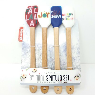 Art & Cook 8'' Mini Spatula Set of 4, Holiday Cheer, Kitchen Cooking Utensils