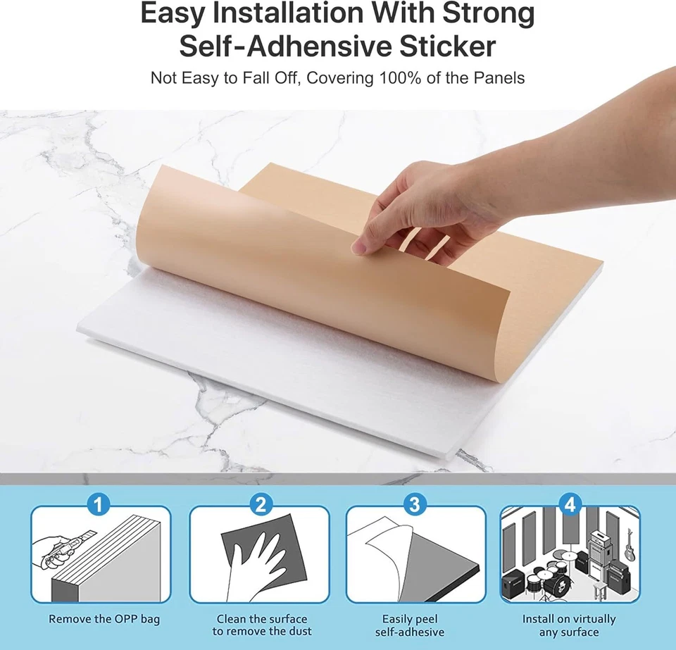 Paquete de 18 paneles acústicos autoadhesivos paneles de pared absorbentes de sonido 12"X12"X 0,4" Foto 3 de 4