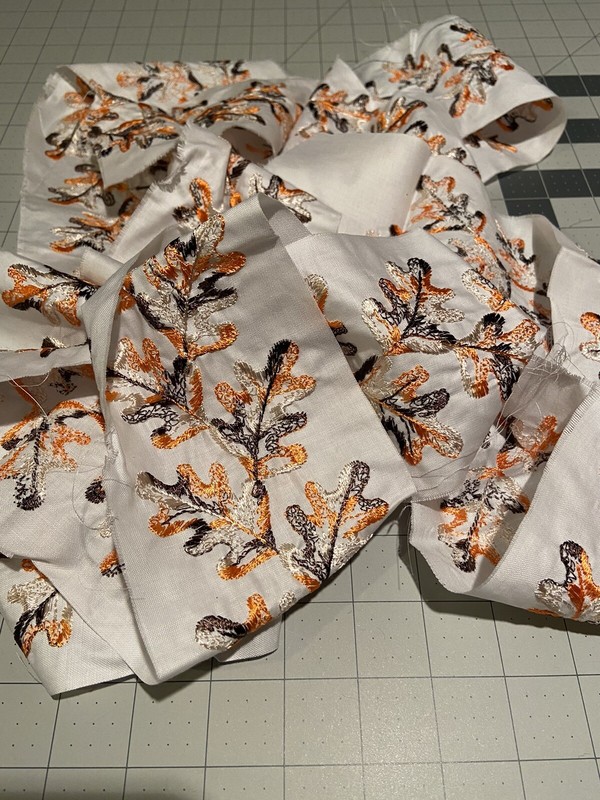 Vintage 4 Yards Embroidered Leaves Orange Brown White Polished Cotton 4" Trim