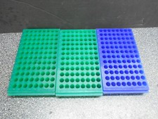 LOT OF 3 DOUBLE SIDED 96 WELL TEST TUBE HOLDER 8.5" X 4.5" X 1"