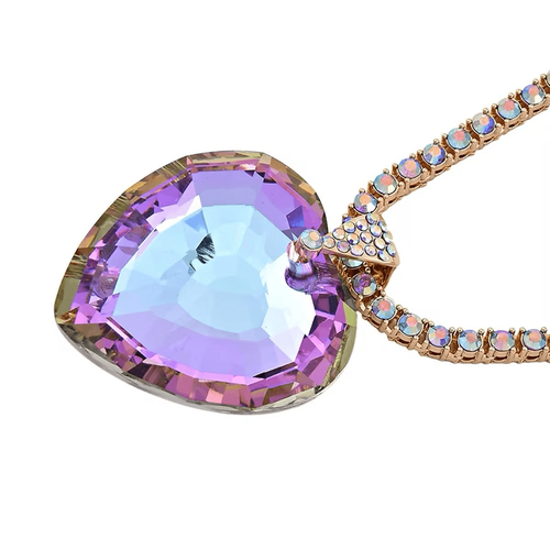 Purple Magic Color Glass and Austrian Crystal Heart of Ocean Pendant Necklace - Picture 6 of 6