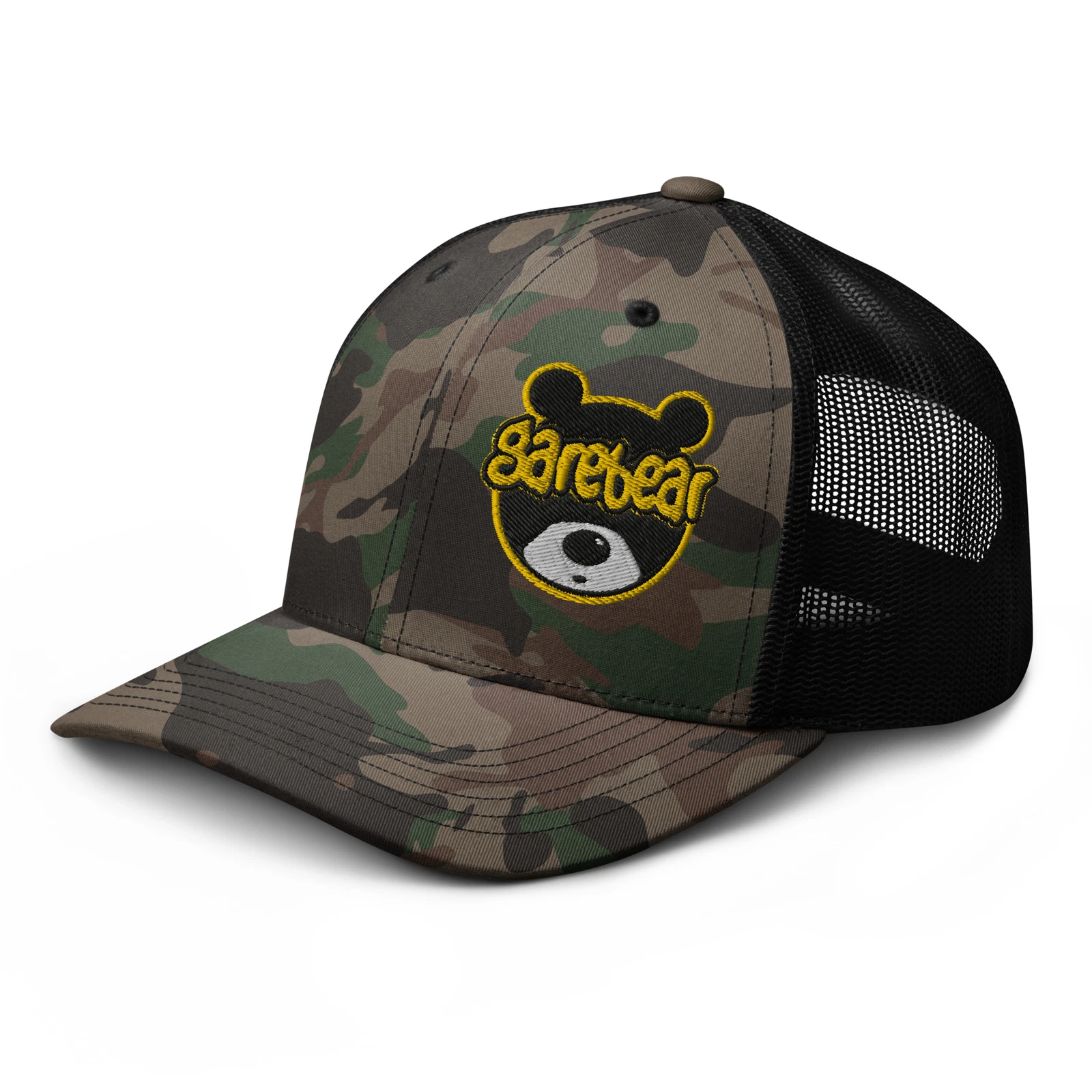 Garebear Embroidered Unisex Camouflage Trucker Hat With Iconic Logo Front NEW