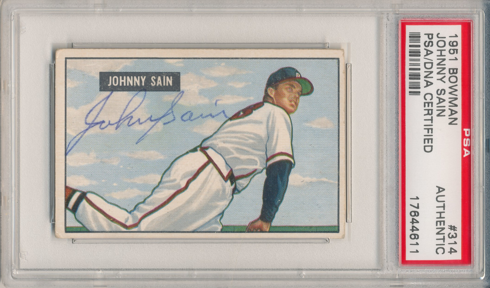 1951 Bowman JOHNNY SAIN #314 Signed Auto Slabbed Card Braves High # PSA/DNA