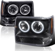 For 1993-1998 Jeep Grand Cherokee Black Projector Headlights Driver & Passenger