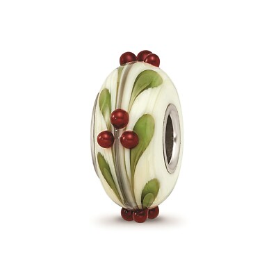 Reflexionsperlen Sterling Silber Handbemalt Magical Holly-Days Fenton Glasperle