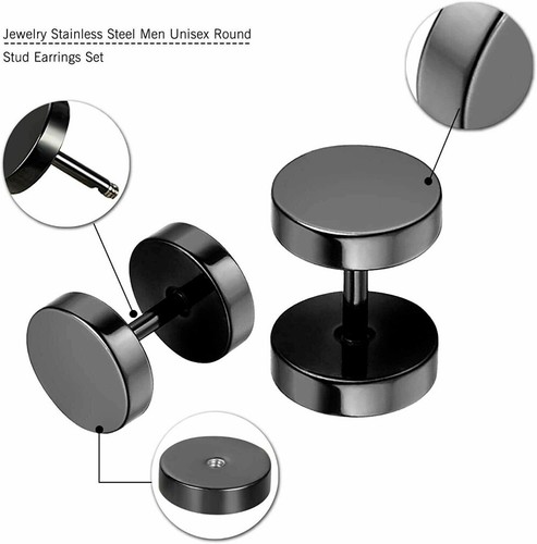 Surgical Stainless Steel Stud Earrings Men Women Faux Gauges Ear Tunnel Ear Stud - Afbeelding 7 van 15