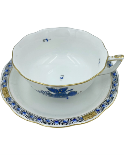 New Herend Chinese Bouquet Black Sapphire Tea Cup and Saucer - Picture 3 of 12