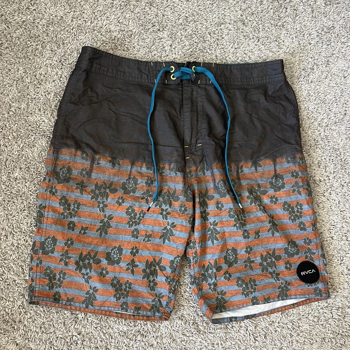 RVCA Swim Trunks Board Shorts Mens 33 Vintage Brushed 8.5 Inseam Zipper Fly