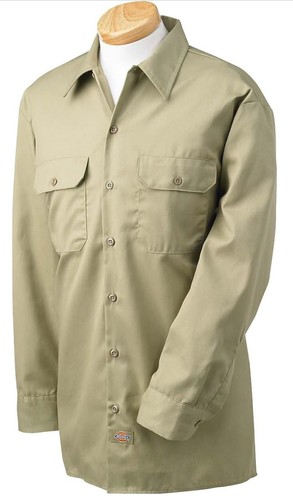 Camicia da lavoro uomo Dickies manica lunga kaki, taglia large vestibilità originale - Foto 4 di 11