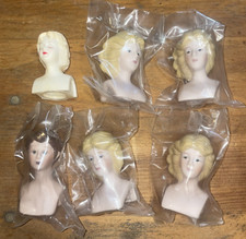 Lot Of 6 Porcelain Doll Head Fibre Craft Size 2 3/4 One Vinyl Closed Eye New