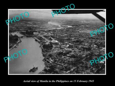 OLD LARGE HISTORIC PHOTO MANILA PHILIPPINES AERIAL VIEW OF THE CITY c1945