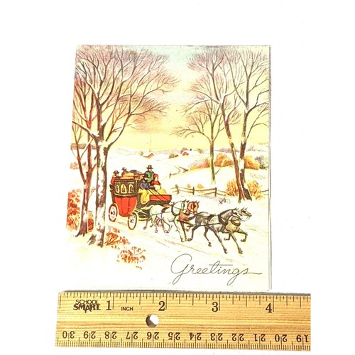 1940s Christmas Card Four Horse Drawn Carriage Winter Landscape Vintage Signed - Picture 4 of 10