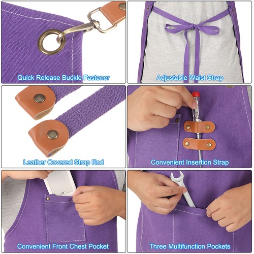 2pcs Adjustable Chef Apron Cross Back Apron for Kitchen Cooking Painting, Purple - Picture 3 of 6