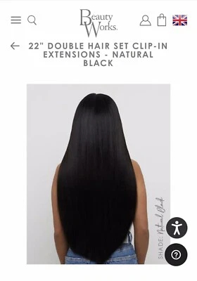 22”Beauty Works High Quality Clip-In Real Human Hair Extensions Black 220g