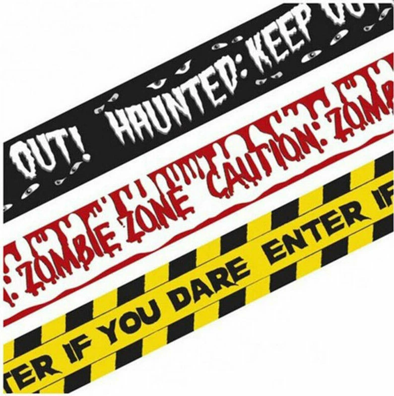 Cintas de miedo de 9,1 m x 3 decoración de terror sangriento zombi embrujado fiesta de Halloween Foto 3 de 4