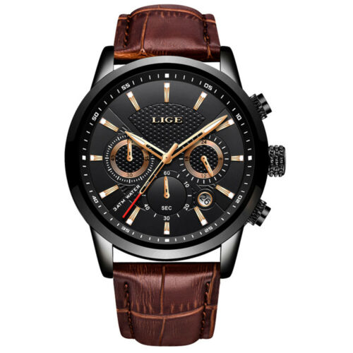LIGE Men Watch Chronograph Wristwatch Male Leather Business Date Display Watches - Picture 10 of 13