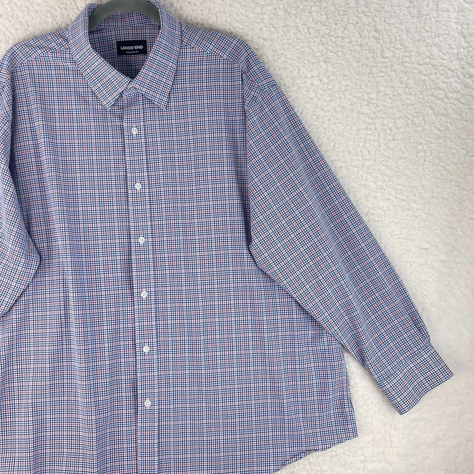 Camisa de vestir con botones Lands' End para hombre talla XXL azul a cuadros calce regular manga larga Foto 3 de 4
