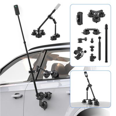 Car Suction Cup Camera Mount +Selfie Stick for Insta360 X4 X3 X2 X GO 3 ONE RS R