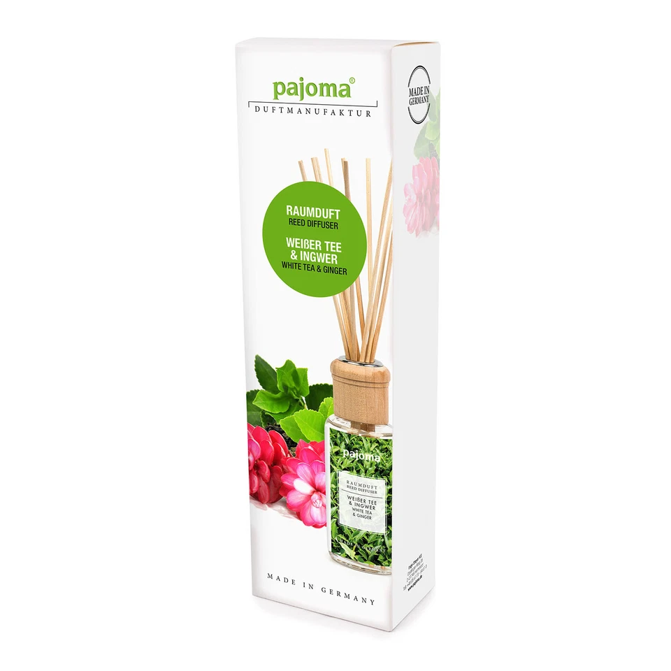 pajoma® Raumduft 100 ml + Duftstäbchen, Weißer Tee & Ingwer | Premium Lufterfris - Bild 3 von 3