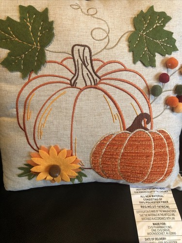 NWT! CVS Harvest Moon Fall Throw Pillow 12”x12” Rustic Chic Flower Pumpkin Leaf - Picture 12 of 12