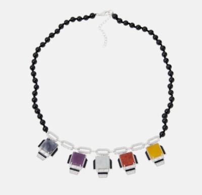 Jade of Yesteryear Multi-Color Art DECO Station Black ONYX Bead Necklace