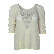 Lucky Brand Women's Lace Knit Top Medium Cream Cotton Blend NWT Boho