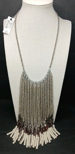 CHICO'S Bib Necklace Multicolor Crystal And Faux Pearl Silver Tone. NWT 14.442 - Picture 1 of 7