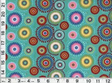 Fancy Rainbow Circle Flowers on Teal Quilting Sewing Fabric by Yard 325