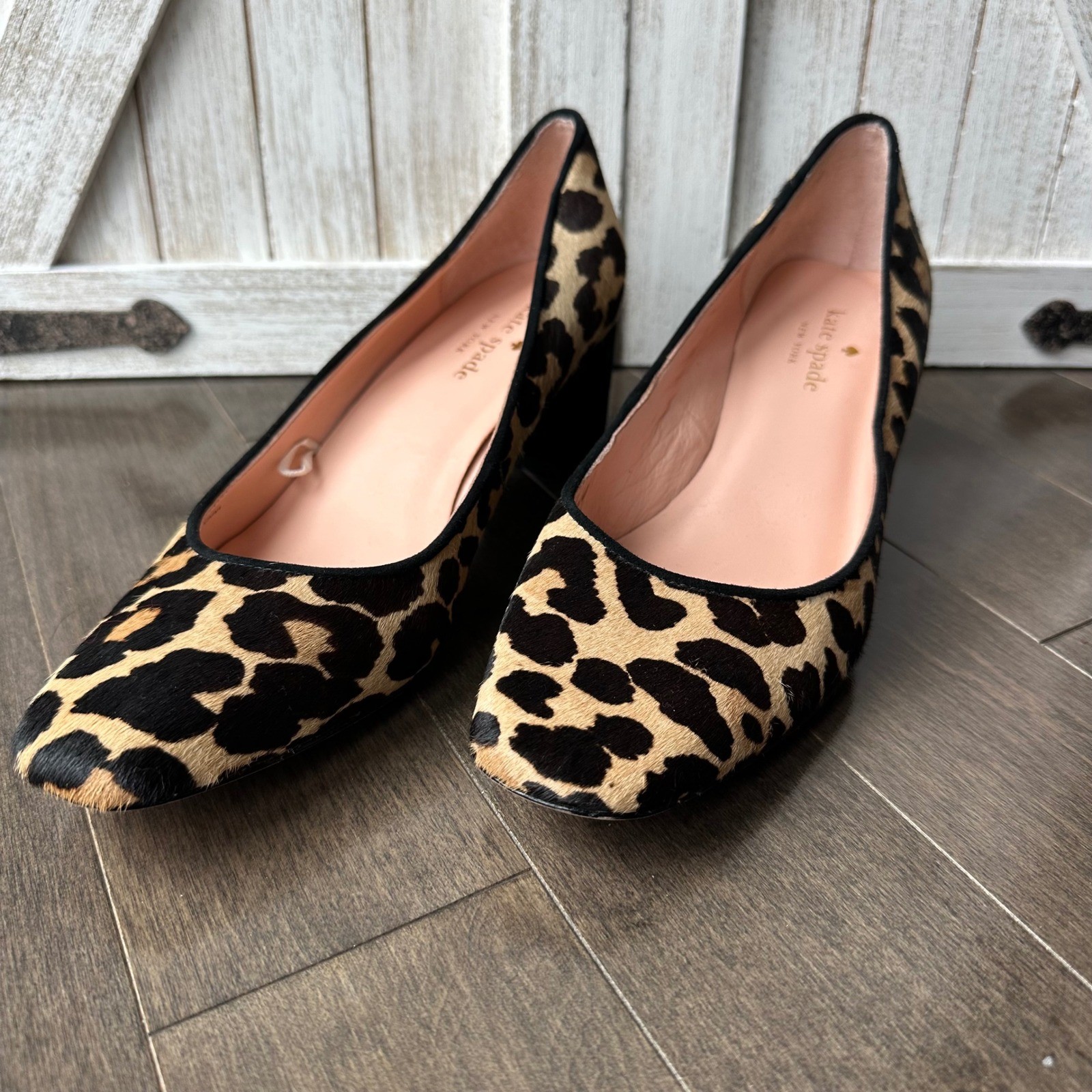 Kate Spade Leopard Print Cow Fur Fall Holidays Classic Block Heel 7M