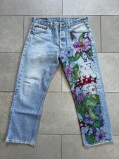 Vintage 90s 501 Levis Custom Artwork Hand Drawn Made In USA 1 Of 1 Jeans 36x30