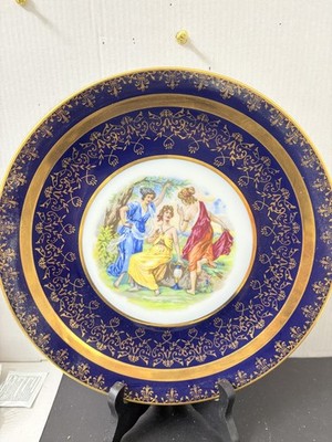 Vintage MZ Under-glaze Cobalt Porcelain Decor Plate w/24 KT Gold Czechoslovakia