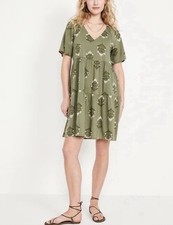Old Navy Women's Large Green Floral Short Sleeve Tiered Swing Dress