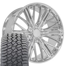 Oe Wheels Cv72 22x9.5 Chrome Rims 28545r22 At2 Tires Set 6x139.7 18et Oe Wheels Cv72 22x9.5 Chrome Rims 28545r22 At2 Tires Set 6x139.7 18et