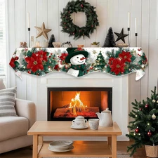 Christmas Fireplace Mantel Scarf Decorative Cover Runner for Xmas Winter Mant...