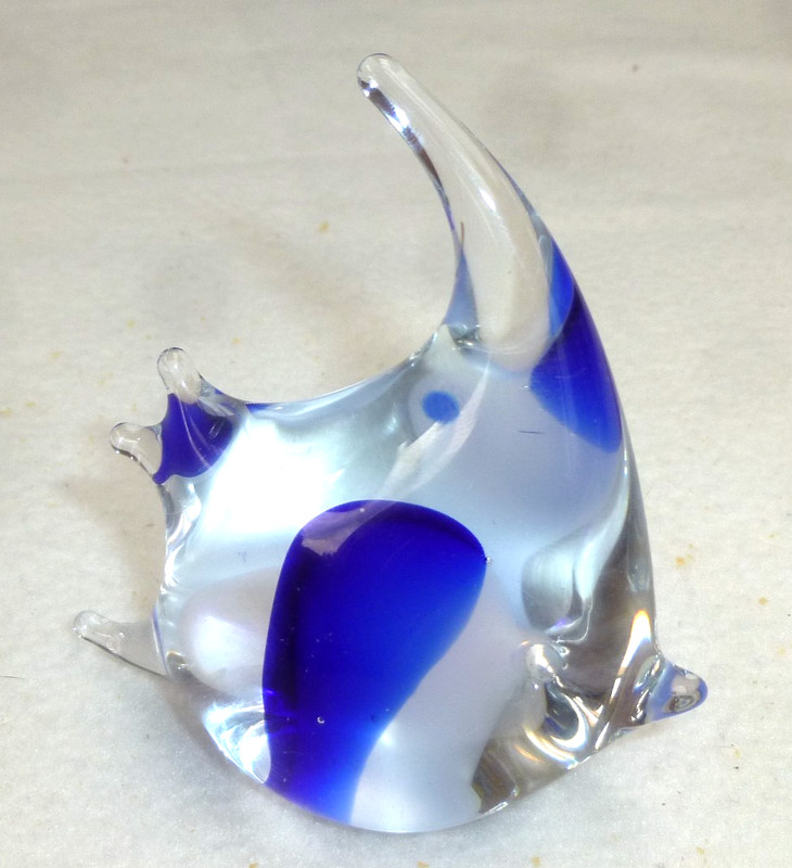 Art Glass Fish Paper Weight Blue Hand Made Murano style 3" tall 3" wide 7 ounces