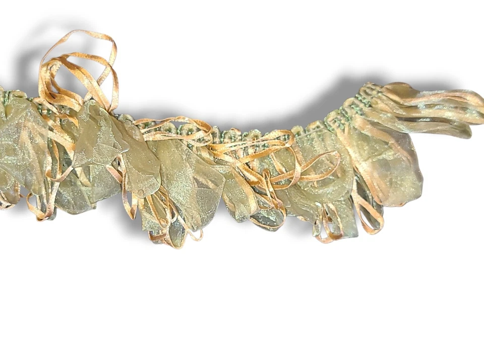 Tela para cortinas de tapicería de 2" de ancho y 4 yardas con flecos de lingotes de oro verde salvia Foto 3 de 4