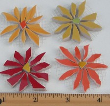 1.5" Yellow Red  Orange Floral Mosaic Tile Set 4 Daisy Tiles