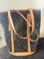 Borsa a tracolla Louis Vuitton secchiello GM monogramma tela pelle grande tote bag originale