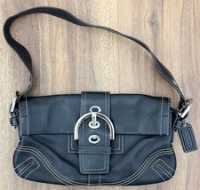 Coach Y2K Soho Black Leather Large Buckle Flap Shoulder Bag Hobo 8A05 Vtg
