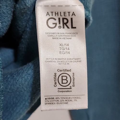 Athleta Girl Size XL (14) Settle In Waffle Sweatshirt Cropped Henley Thumbholes - Picture 8 of 9