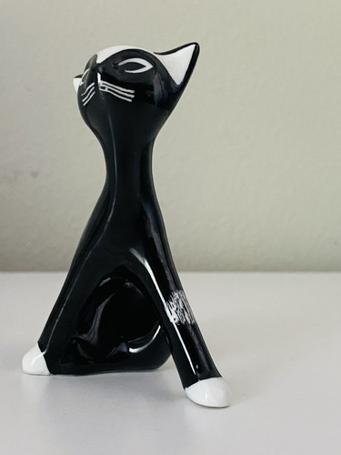 Cmielow Black Porcelain Cat Figurine Made in Poland MCM Siamese - Picture 9 of 16