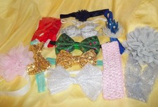 Lot Of 12 Hair accessories HAIR bands bows gold red pink white baby  up girls