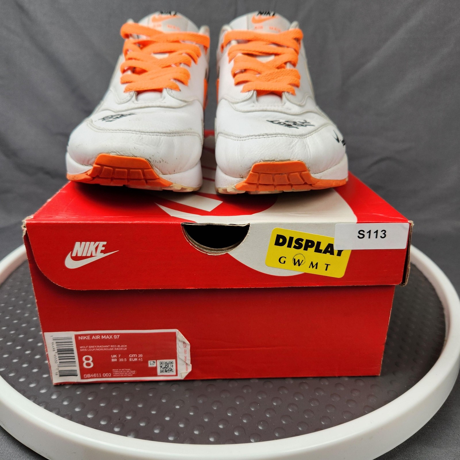 Nike Air Max 1 Just Do It Shoes Mens Size 9.5 White Orange A