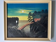 Vintage Original Japanese Paintings on Silk, Mid-Century, Framed, &ldquo;Calm Waves&rdquo;