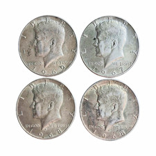 1967 1968 1968 1969 Kennedy Half Dollar 40% Silver 4 Coin Lot