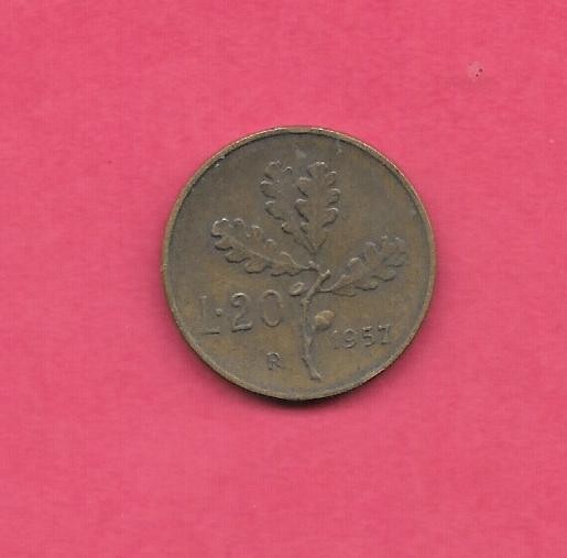ITALY ITALIAN KM97.1 1957 VF-VERY FINE-NICE CIRCULATED OLD VINTAGE 20 LIRE COIN