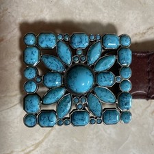 Vintage Southwestern Cowboy Cowgirl Belt Buckle Faux Turquoise Alloy Accessory