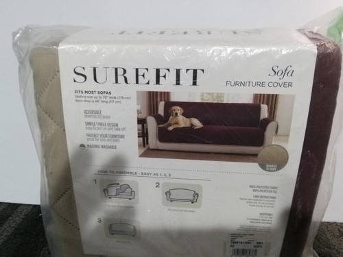 Microfiber Reversible Sofa Furniture Cover In Taupe/burgundy