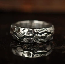 Handcrafted Oxidized Cracked Ring, Designer 925 Sterling Silver Band Ring